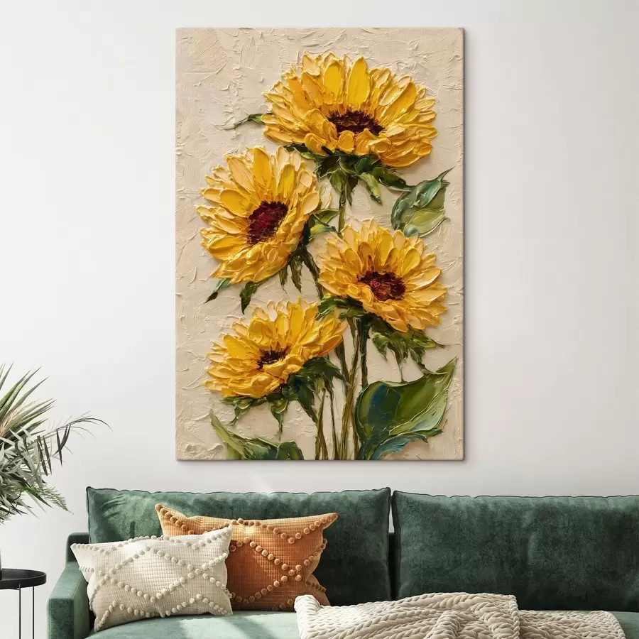  Schilderijen Weelderige zonnebloemen in impasto-stijl s49231