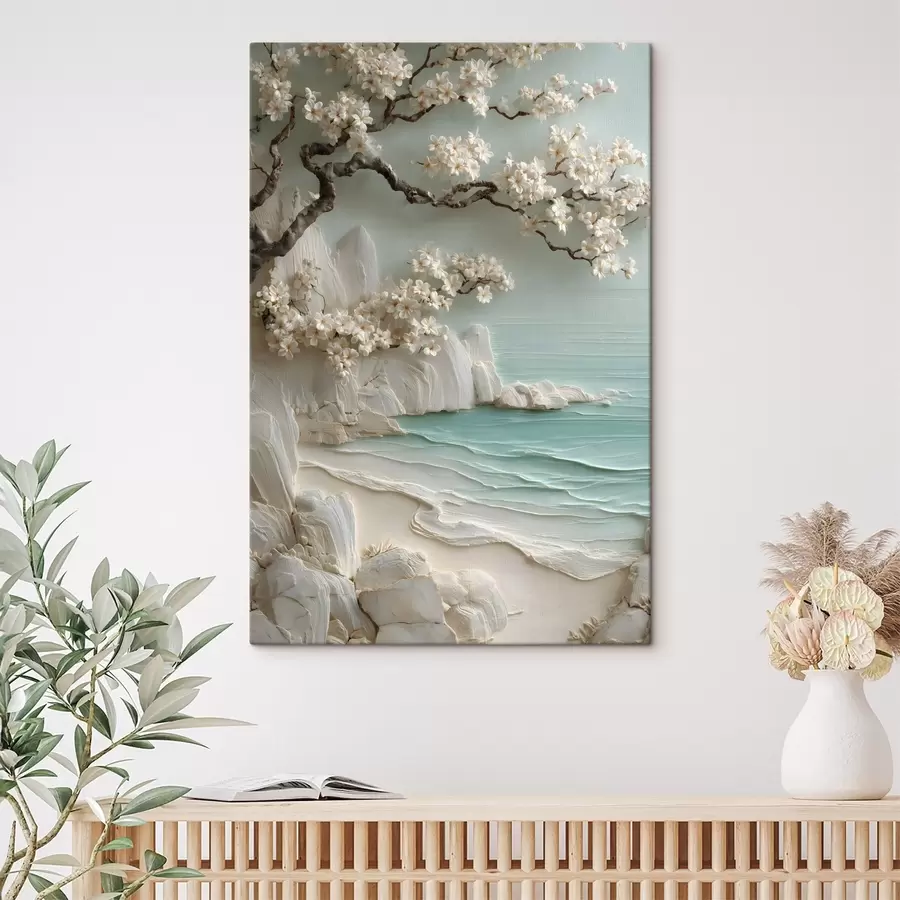  Peintures Un arbre en fleurs au bord de la mer, représenté en bas-relief s49248