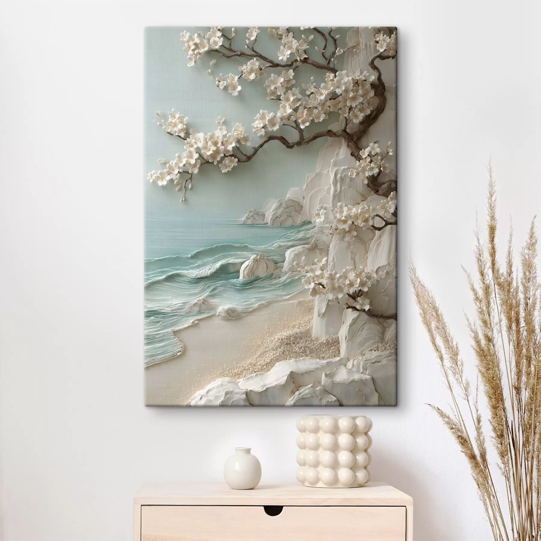  Peintures Un arbre en fleurs au bord de la mer, représenté en bas-relief s49249