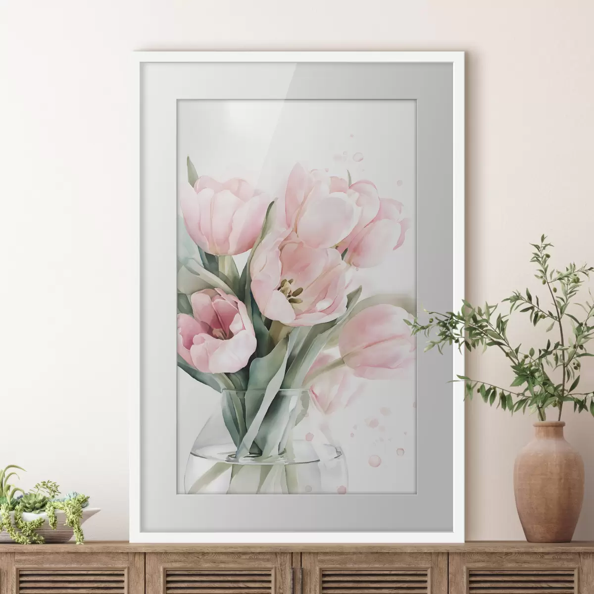 Affiche De délicates tulipes roses dans un style aquarelle f49225