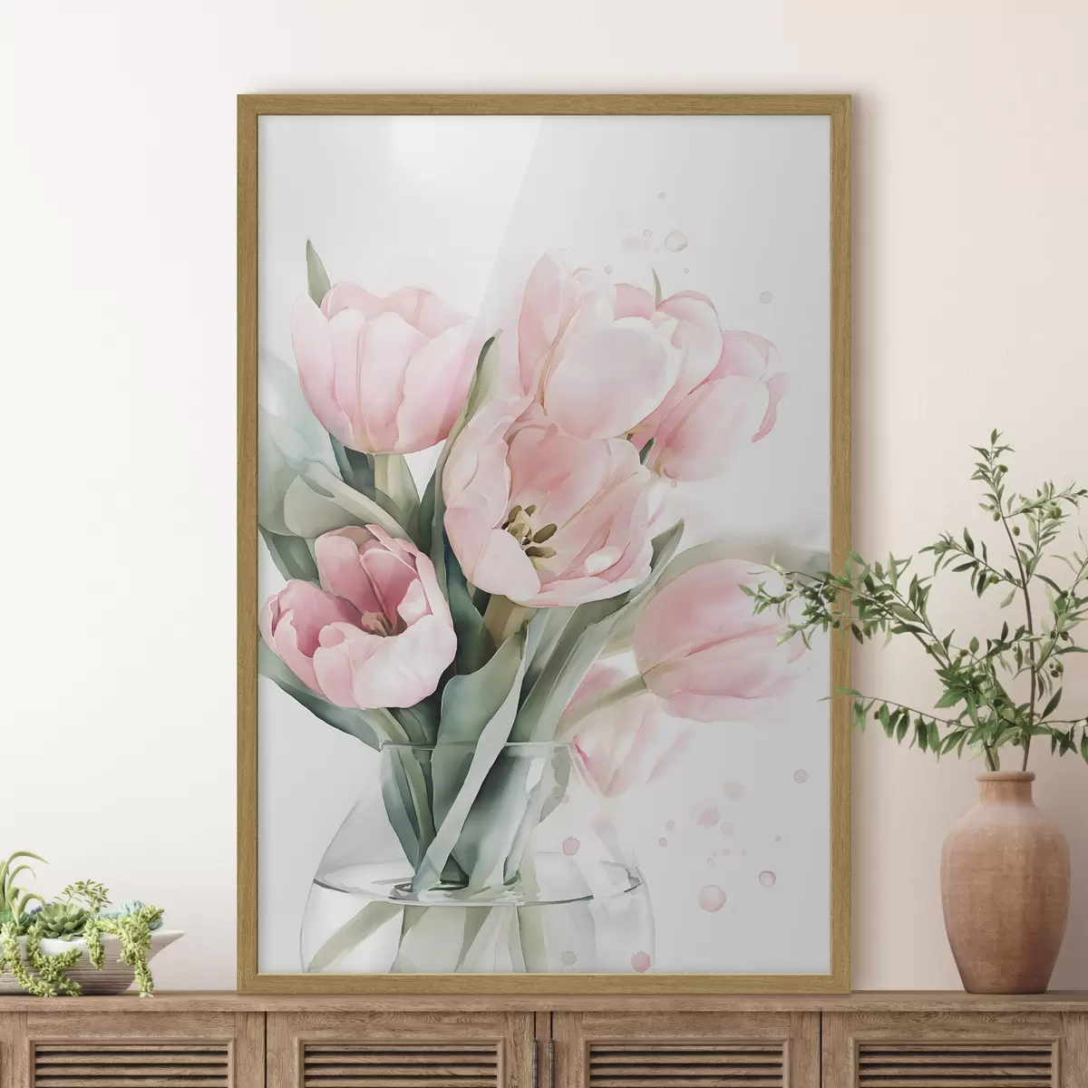 Affiche De délicates tulipes roses dans un style aquarelle f49225