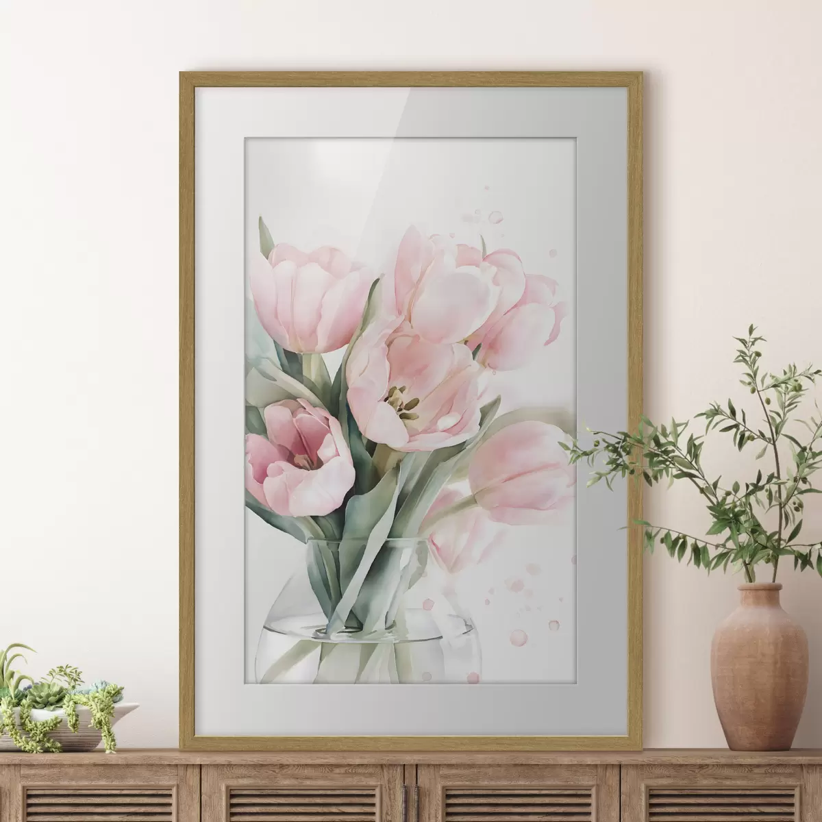 Affiche De délicates tulipes roses dans un style aquarelle f49225
