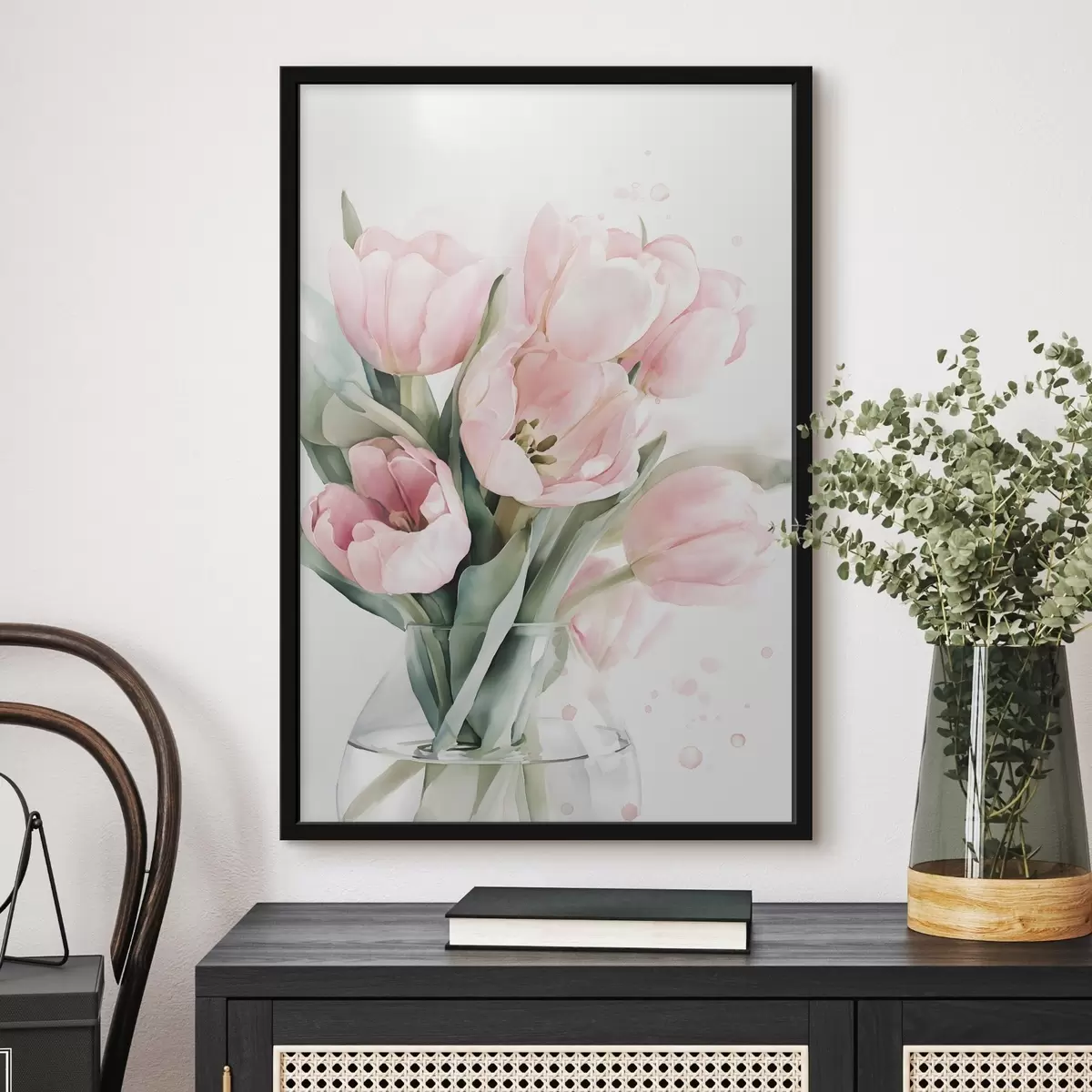 Affiche De délicates tulipes roses dans un style aquarelle f49225