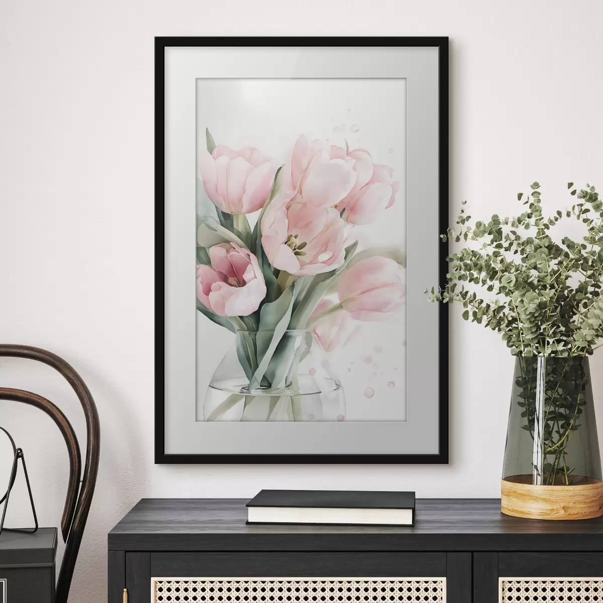 Affiche De délicates tulipes roses dans un style aquarelle f49225
