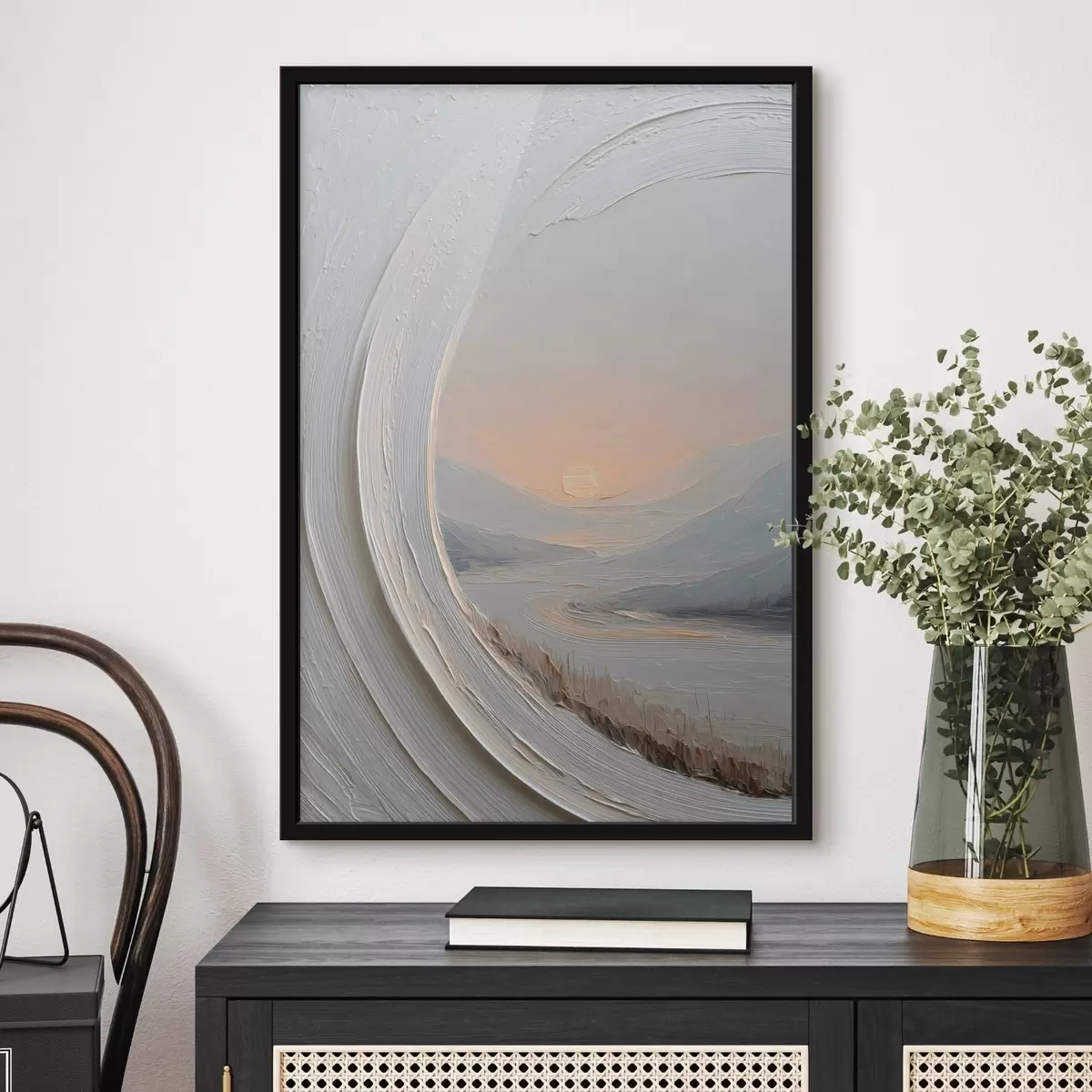 Affiche Une peinture de paysage dans un cadre rond f49235