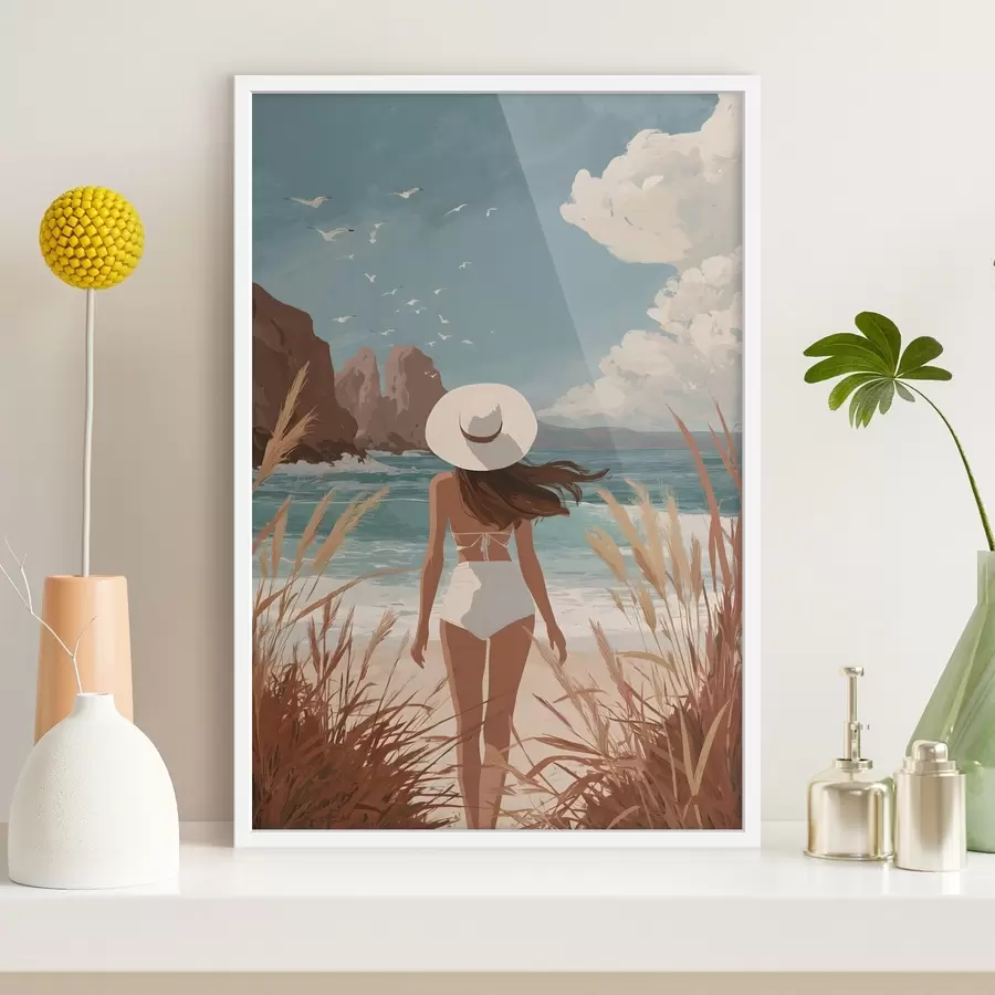 Fotobehang Het meisje aan de kust f49253
