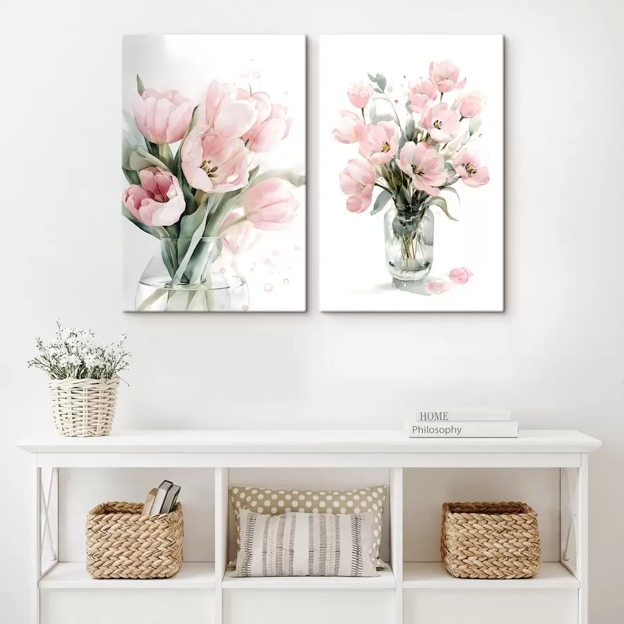  Schilderijen Delicate roze tulpen in aquarelstijl m30531