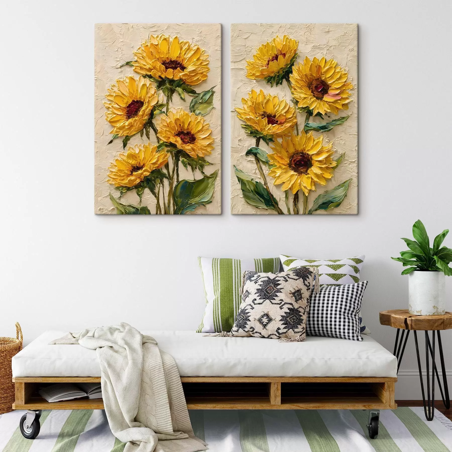  Schilderijen Weelderige zonnebloemen in impasto-stijl m30534