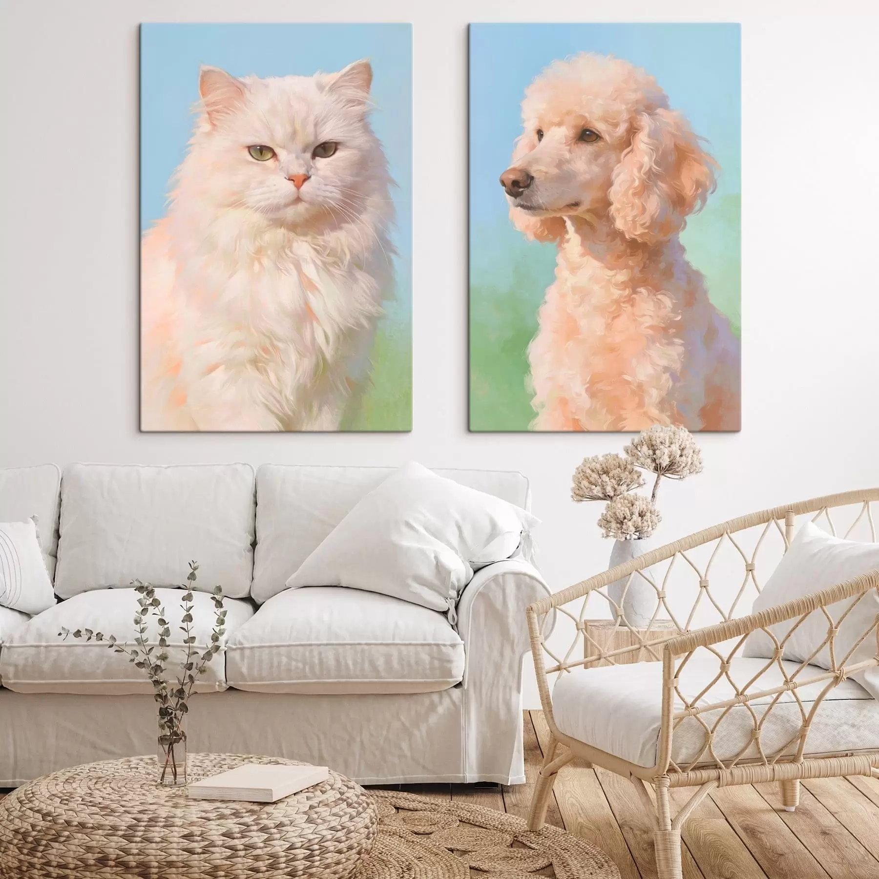  Peintures Portraits d'un chat et d'un chien m30468