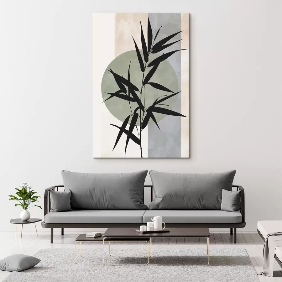 Fotobehang Een abstracte compositie met silhouetten van bladeren en cirkels s49363