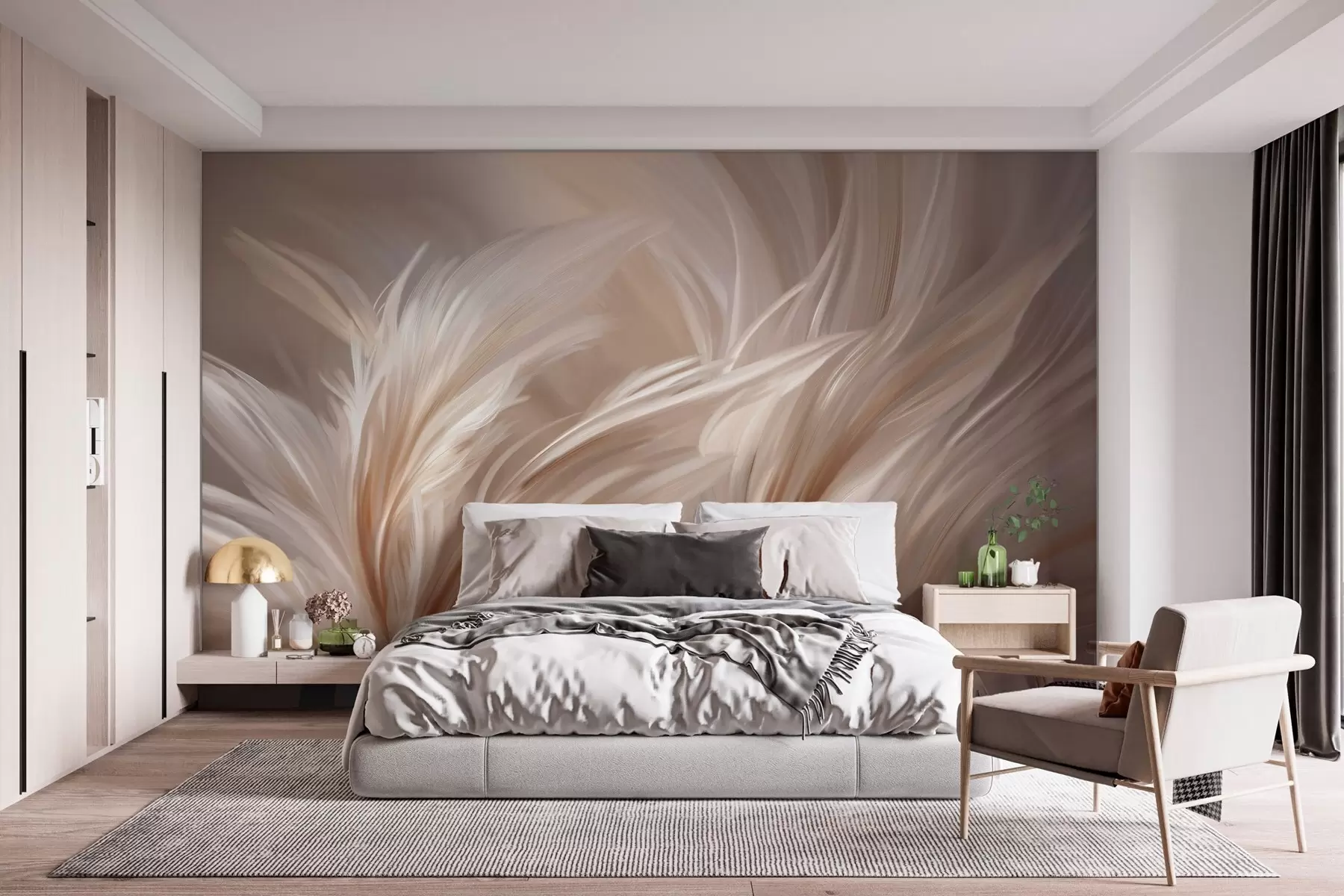 Papier peint photo De magnifiques plumes dans des tons de beige et de marron w05658