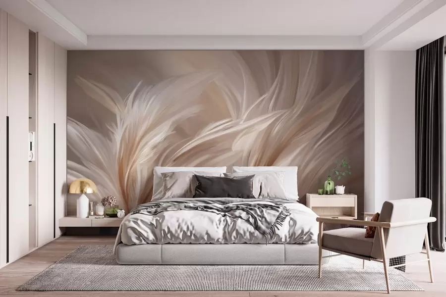 Papier peint photo De magnifiques plumes dans des tons de beige et de marron w05658