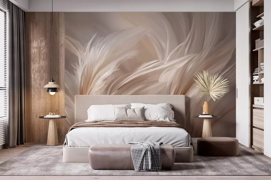 Fotobehang Elegante veren in beige- en bruintinten w05658