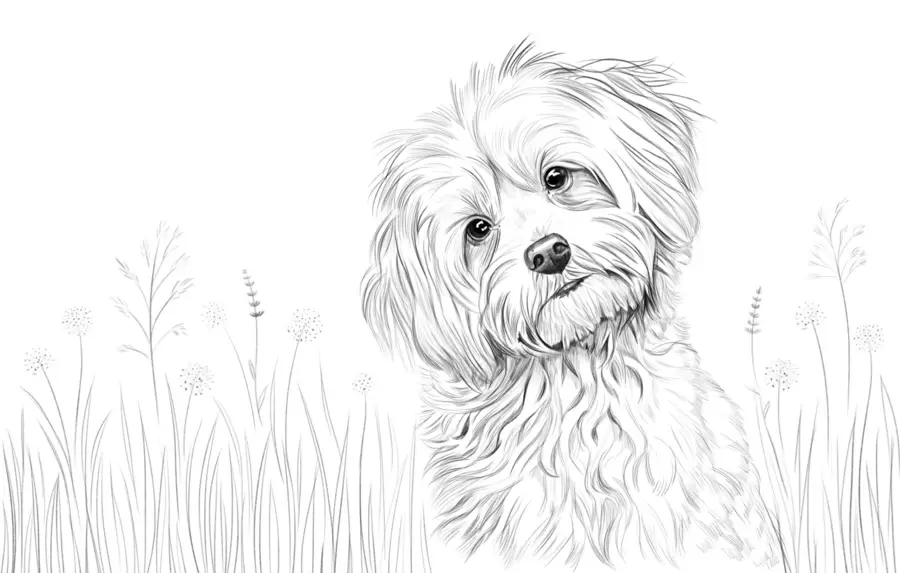 Papier peint photo Un joli dessin représentant un chien dans l'herbe w05656