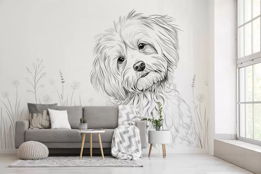 Papier peint photo Un joli dessin représentant un chien dans l'herbe w05656