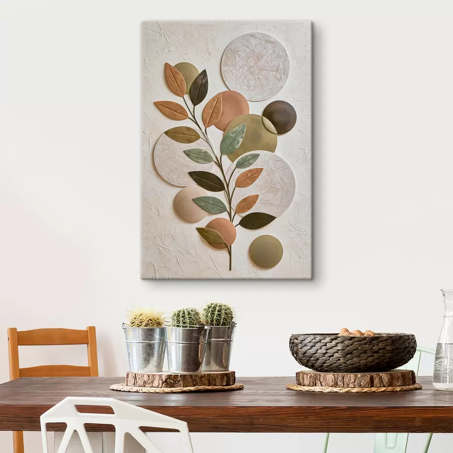 Fotobehang Een abstracte compositie met bladeren en cirkels s49411