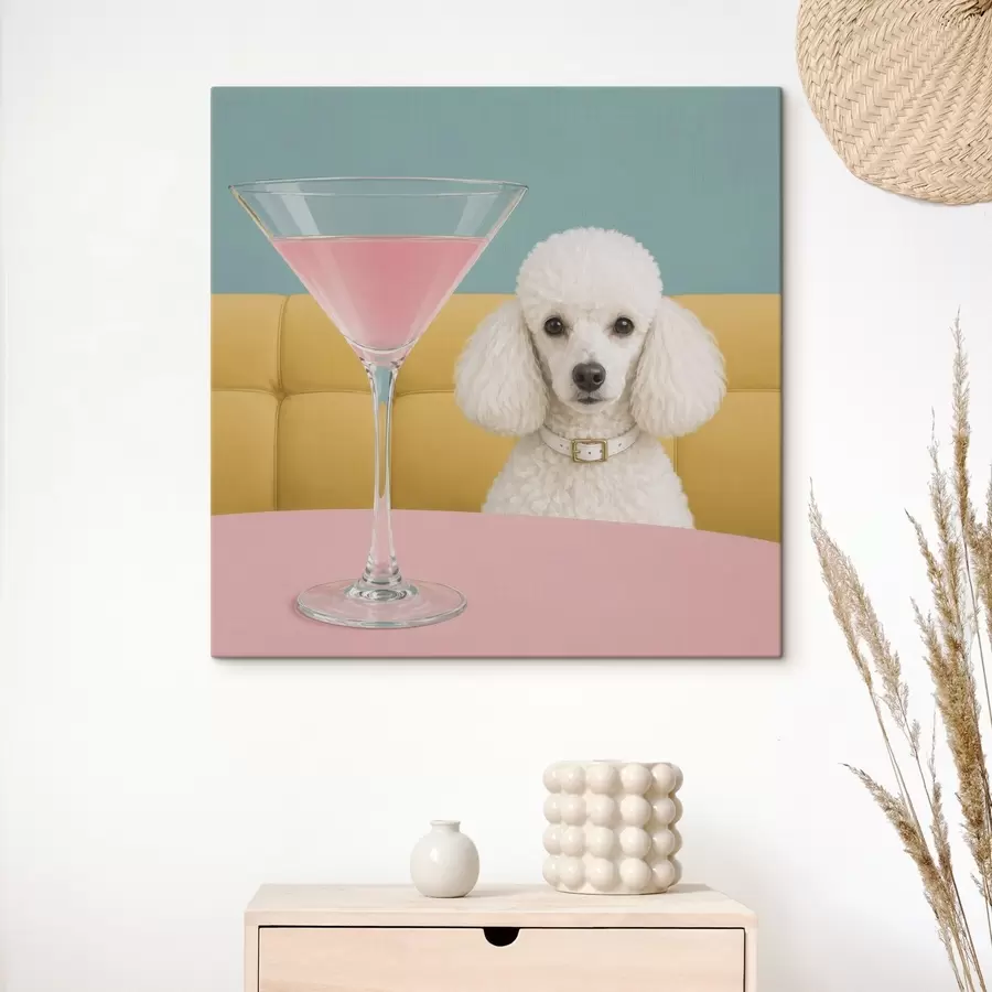  Peintures Un caniche blanc et un verre s49389
