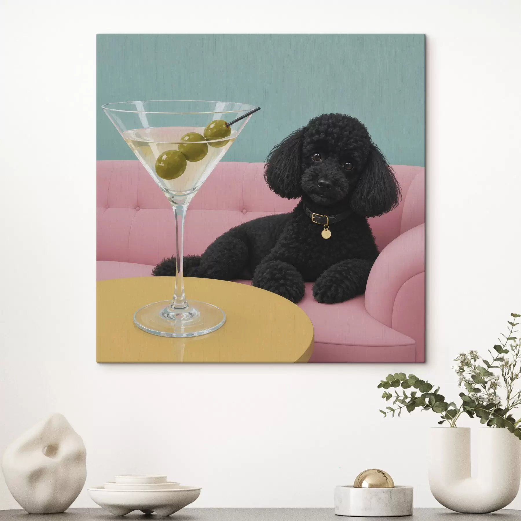 Peintures Un chien noir et un verre s49390
