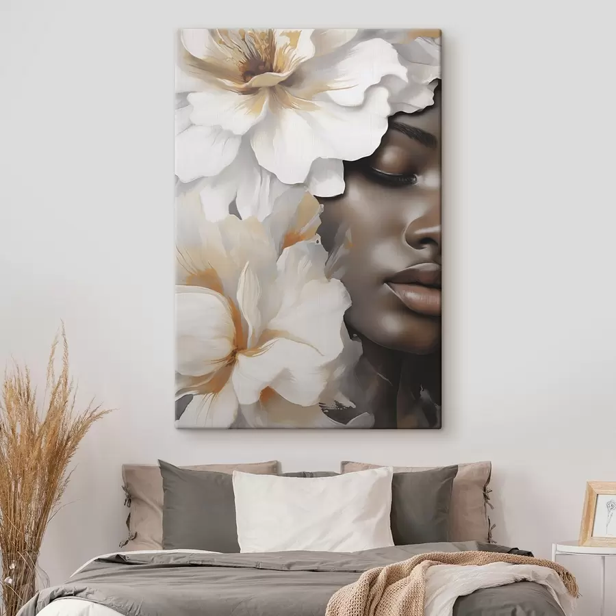  Peintures Le visage d'une jeune fille parmi les fleurs s49391