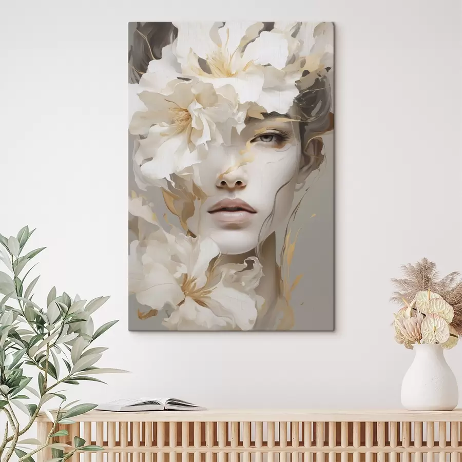  Peintures Portrait d'une jeune fille parmi les fleurs s49392