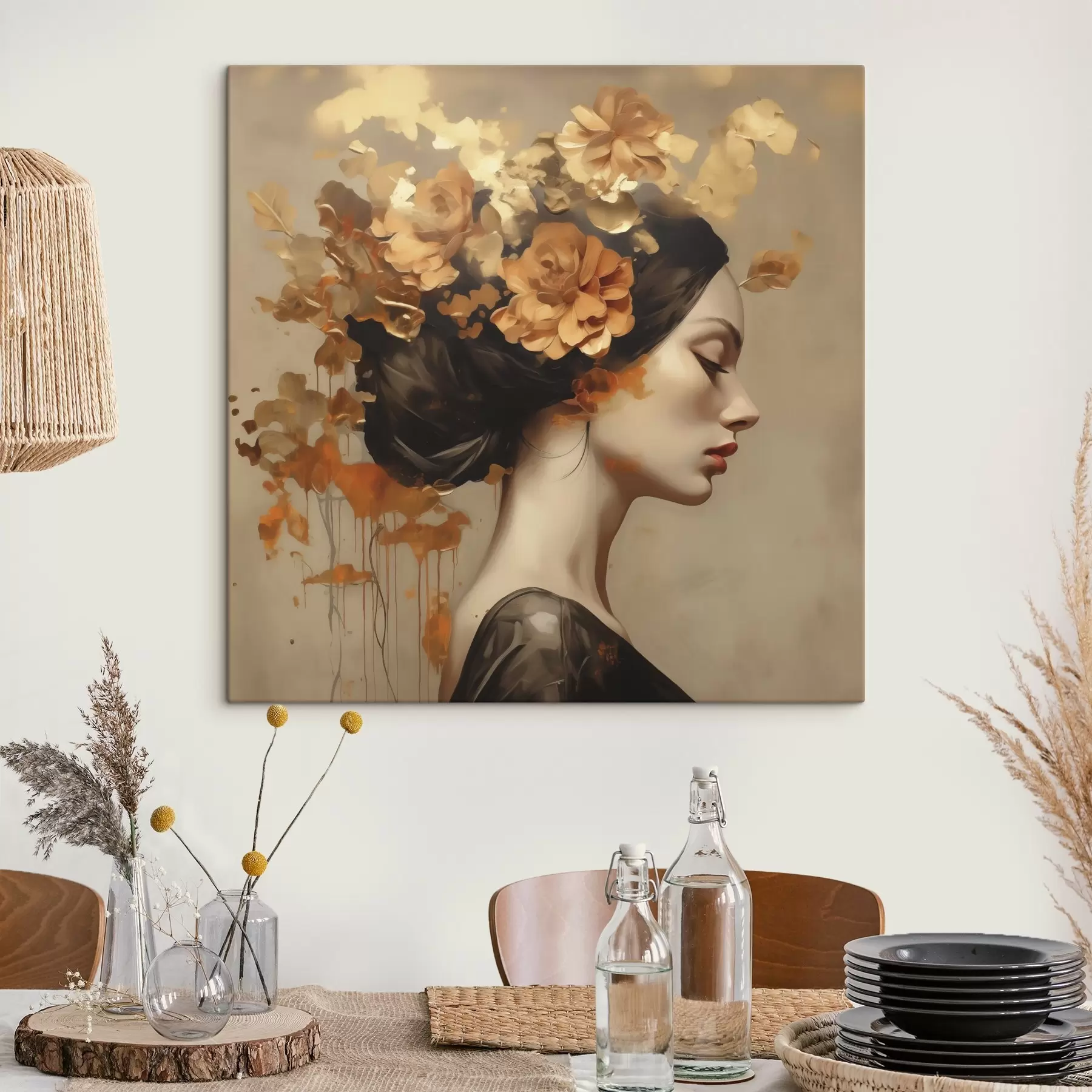  Peintures Reproduction d'un tableau représentant une jeune fille avec des fleurs dans les cheveux s49401