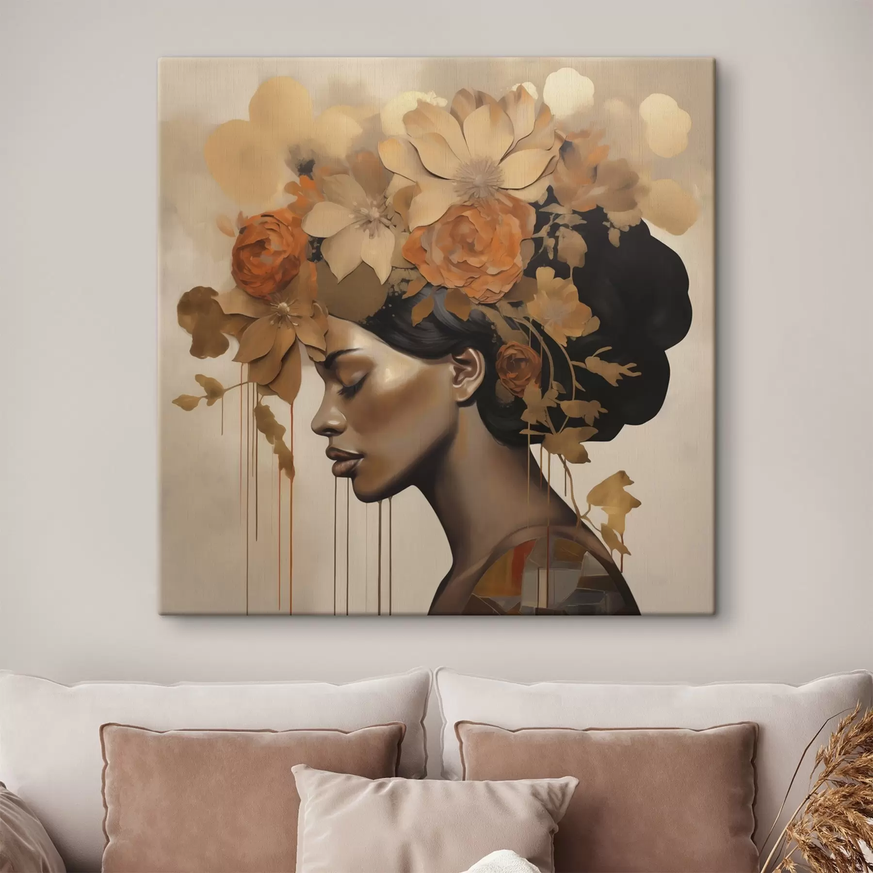  Peintures Reproduction d'un tableau représentant une jeune fille avec des fleurs dans les cheveux s49402