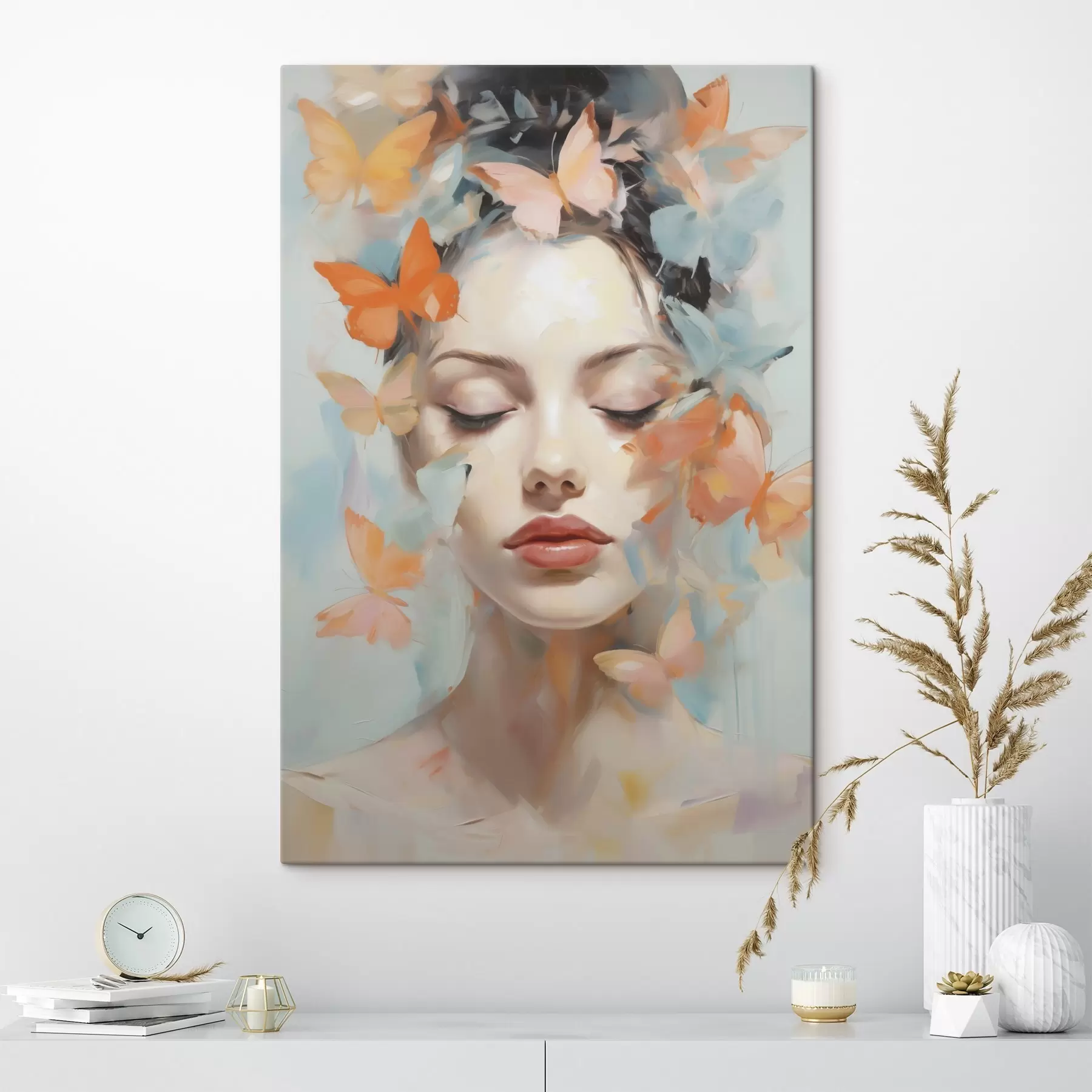  Peintures Portrait abstrait d'une jeune fille avec des papillons, imitation de peinture s49403
