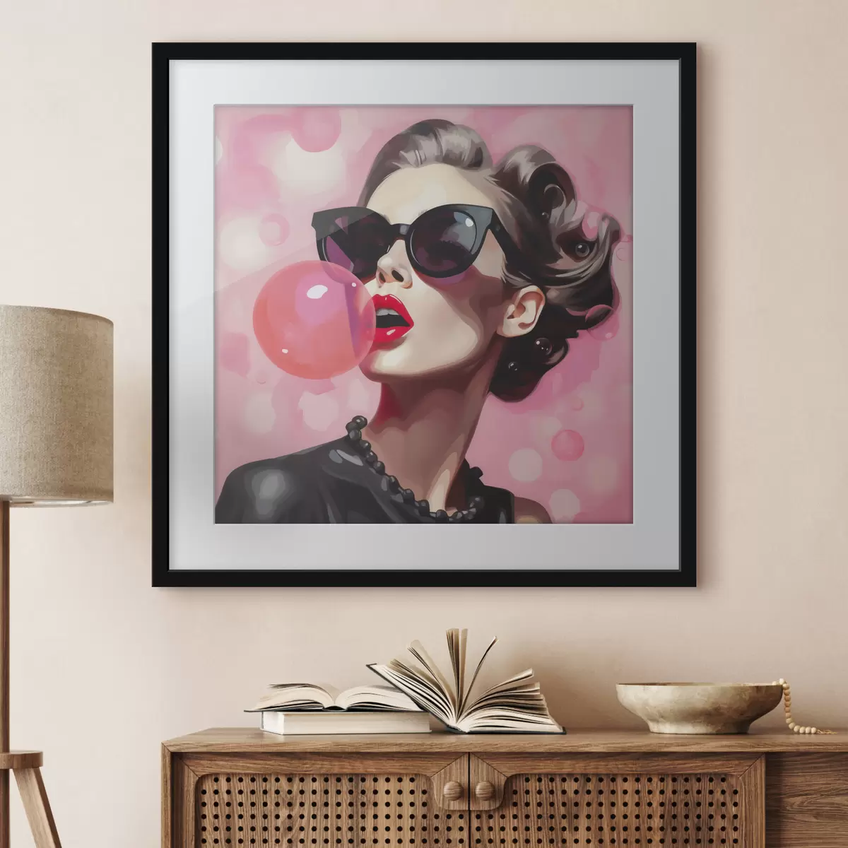 Affiche Illustration représentant une jeune fille portant des lunettes de soleil f49385