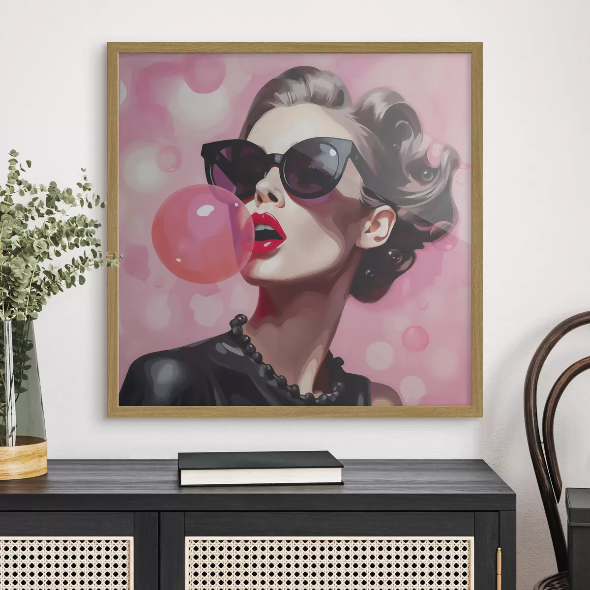 Affiche Illustration représentant une jeune fille portant des lunettes de soleil f49385