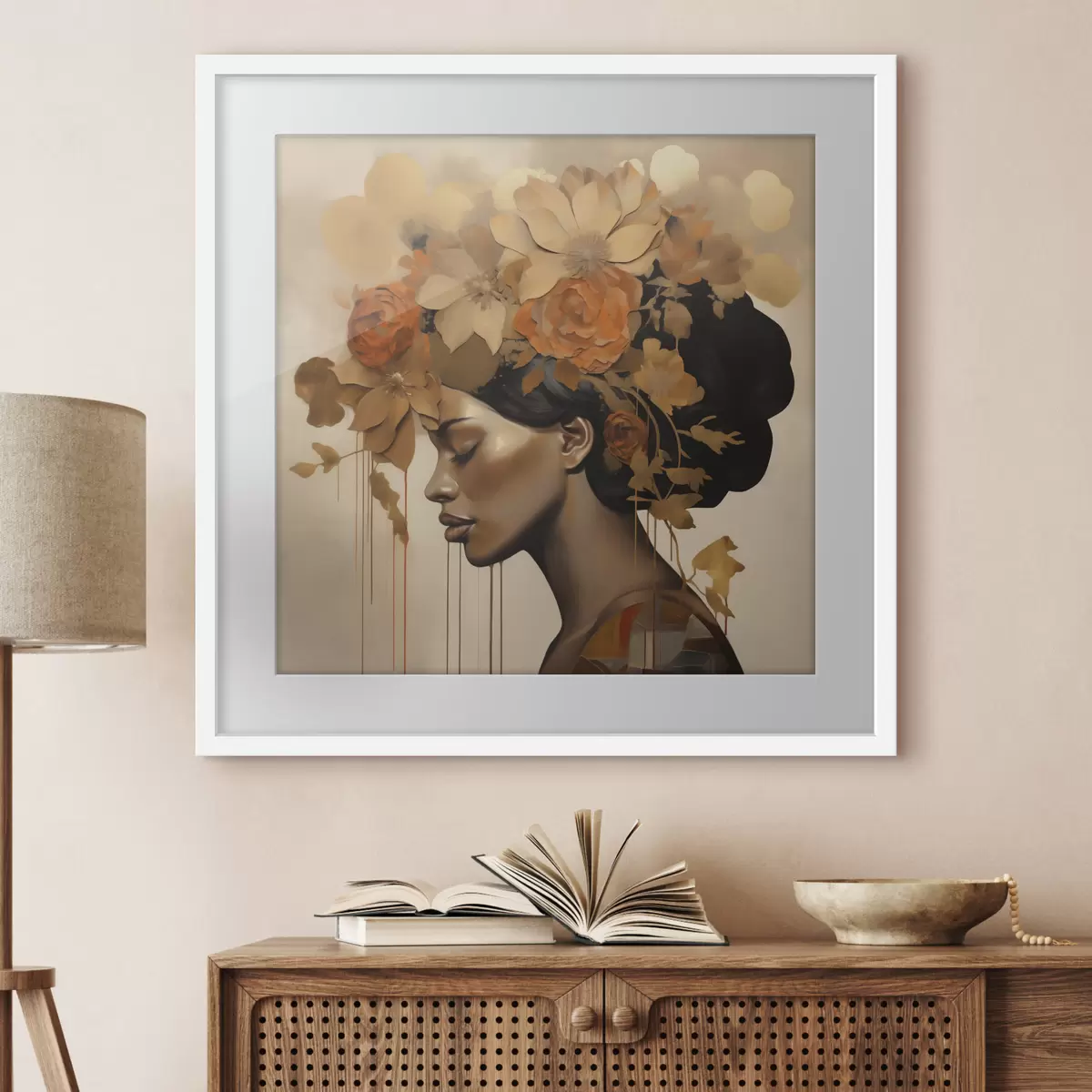 Affiche Reproduction d'un tableau représentant une jeune fille avec des fleurs dans les cheveux f49402