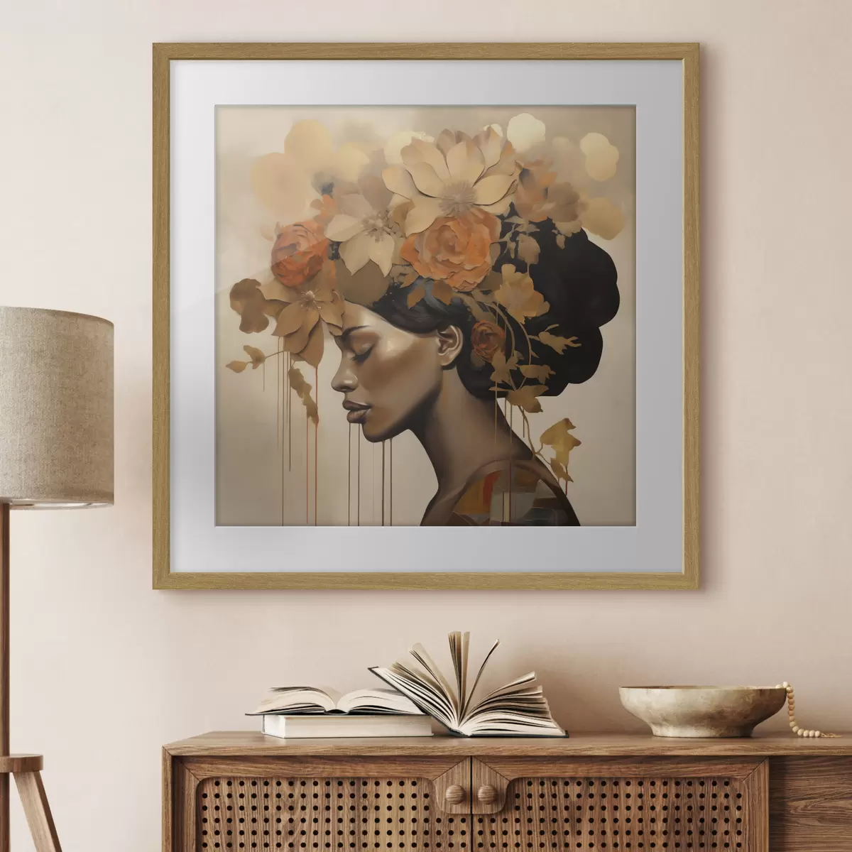 Affiche Reproduction d'un tableau représentant une jeune fille avec des fleurs dans les cheveux f49402