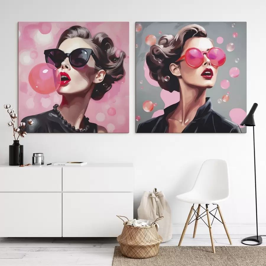  Peintures Illustration représentant une jeune fille portant des lunettes de soleil m30551