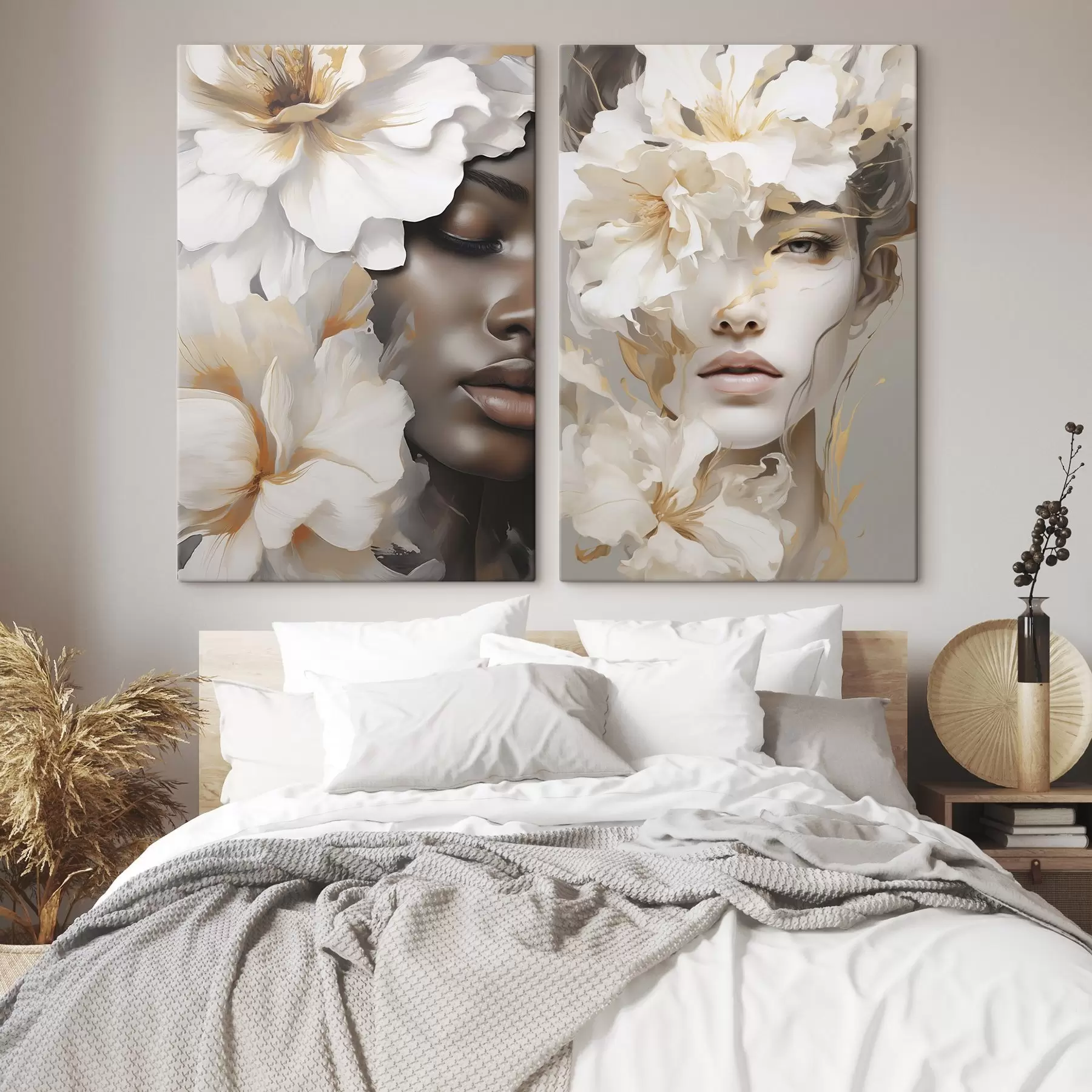  Peintures Le visage d'une jeune fille parmi les fleurs m30554