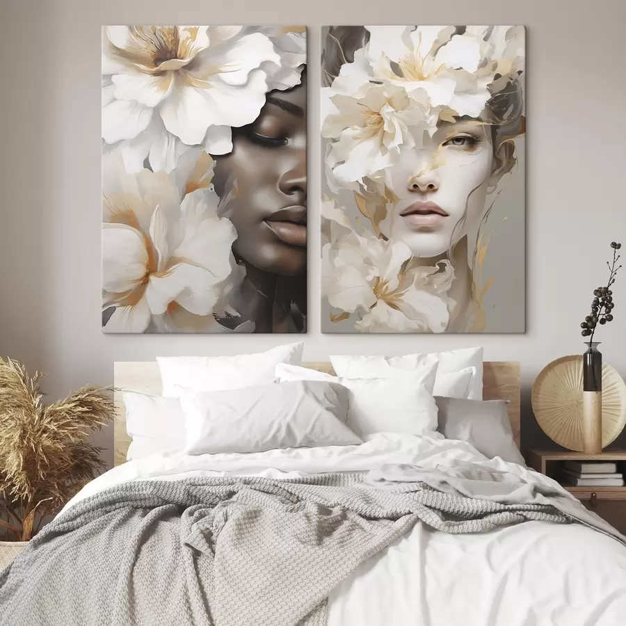  Peintures Le visage d'une jeune fille parmi les fleurs m30554