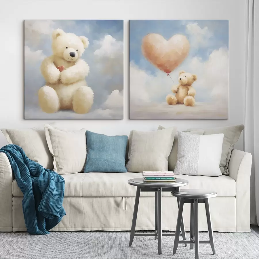 Fotobehang Schilderij met afbeelding van een beer en een hart m30556