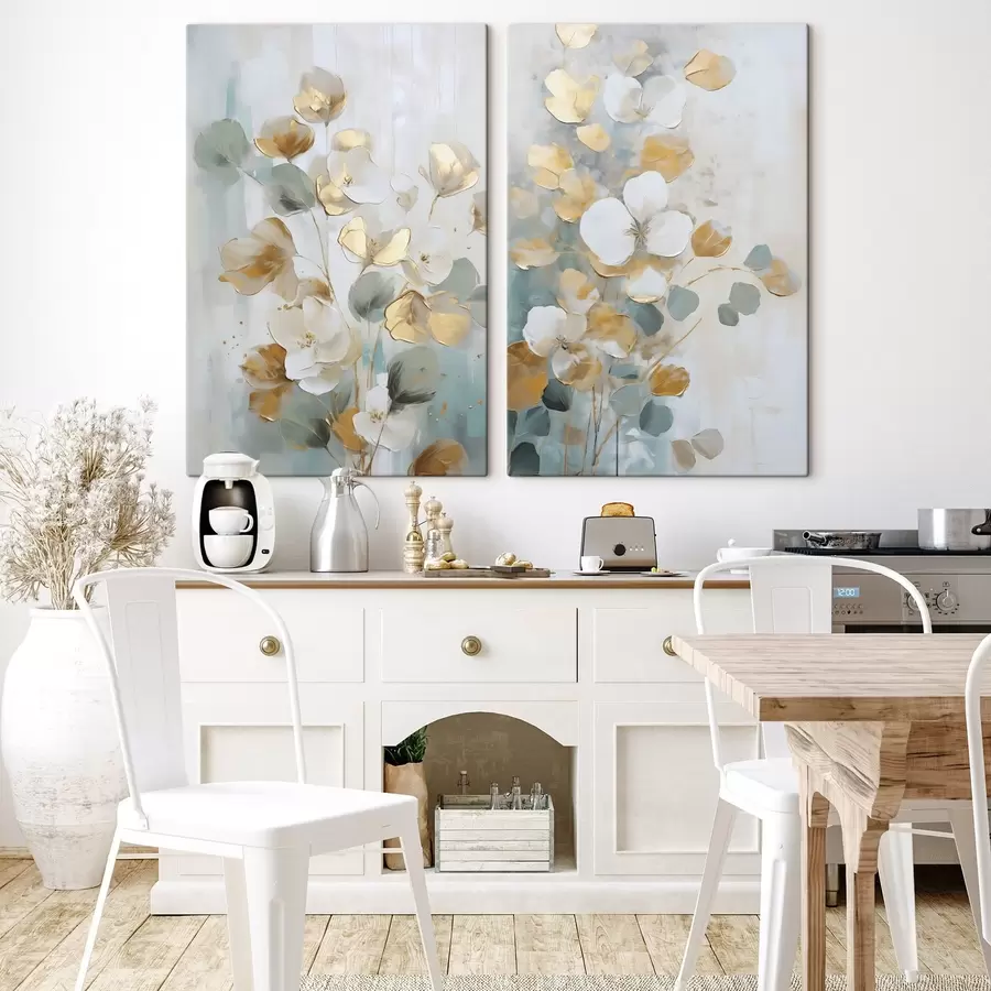 Fotobehang Abstracte takken met bladeren die op een schilderij lijken m30558