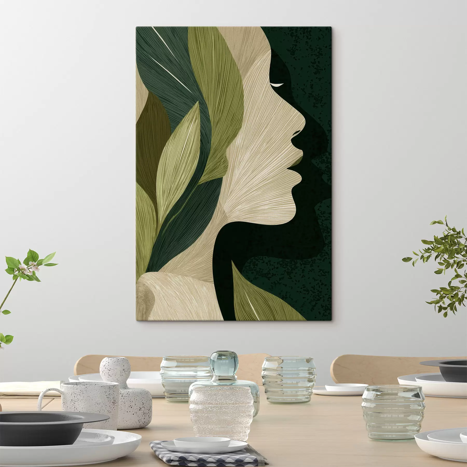  Peintures Profil d'une femme avec des feuilles s49431