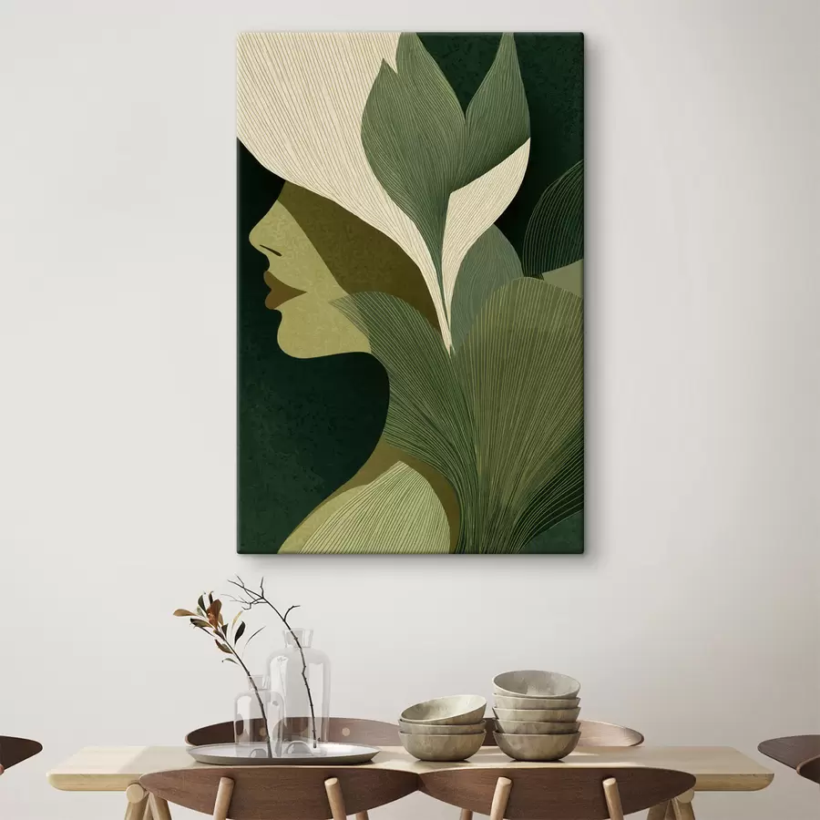  Peintures Profil d'une femme avec des feuilles s49432
