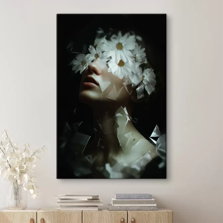  Peintures Portrait de femme avec des marguerites s49454