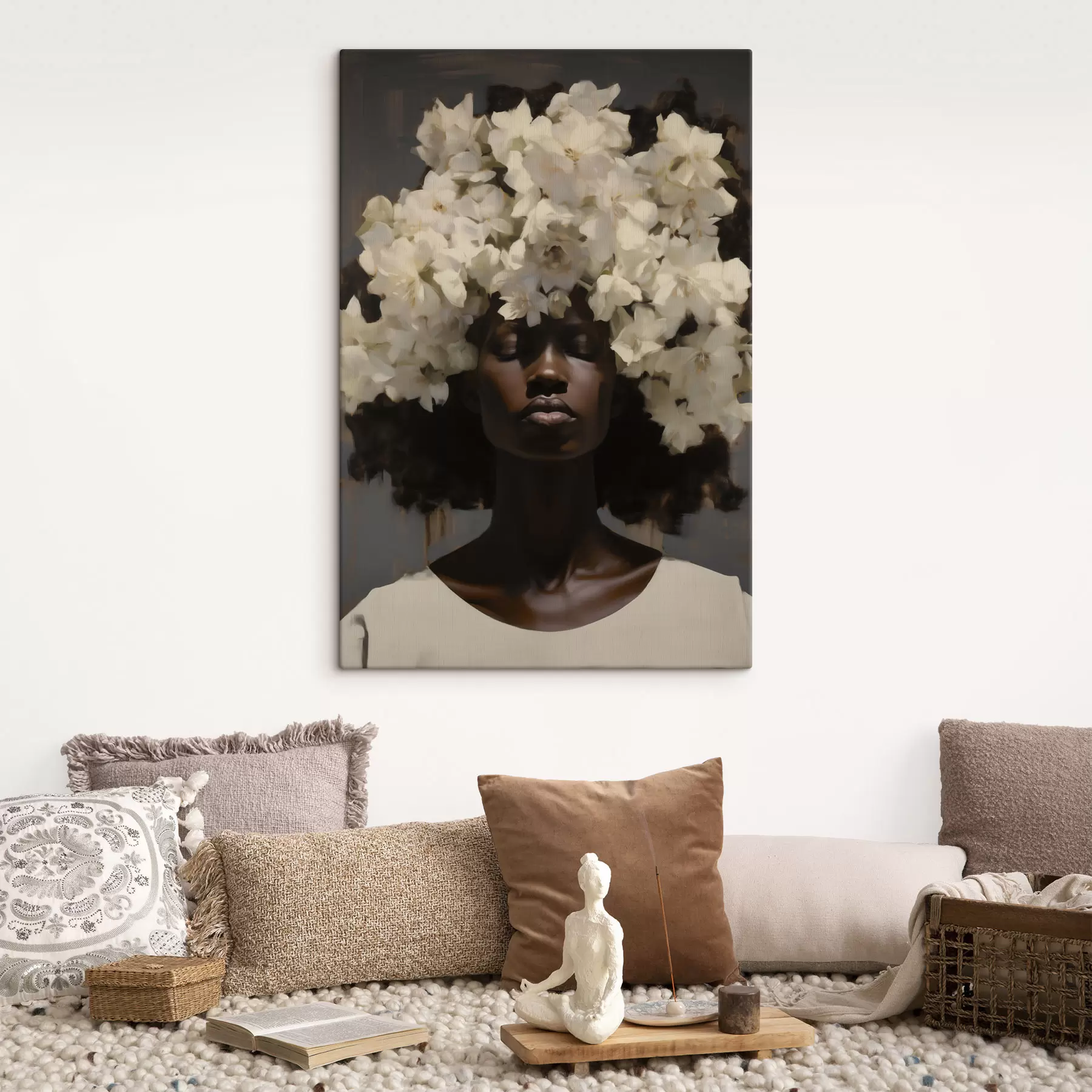  Peintures Femme avec des fleurs blanches s49455