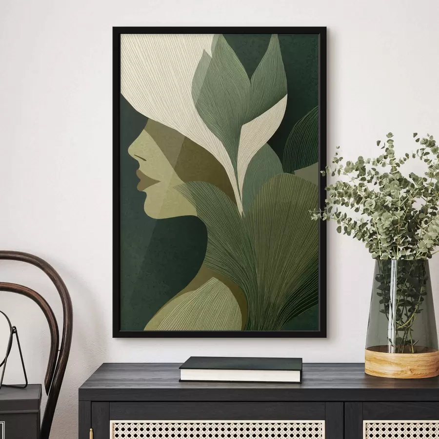 Papier peint photo Profil d'une femme avec des feuilles f49432