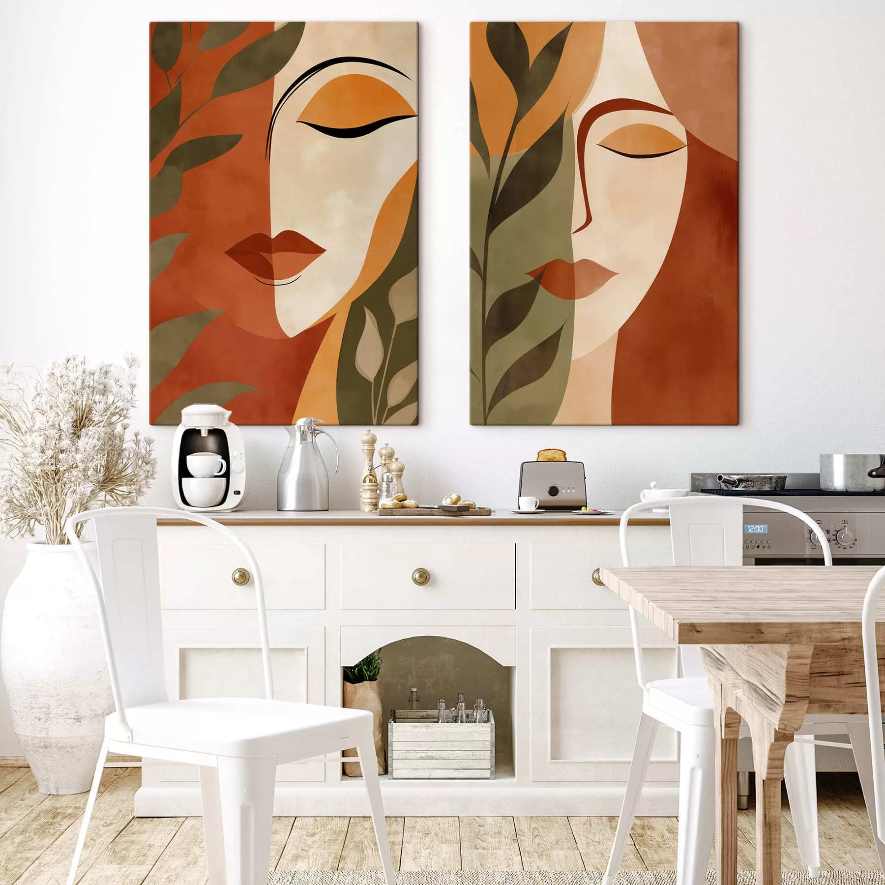  Peintures Visages abstraits avec des feuilles m30566