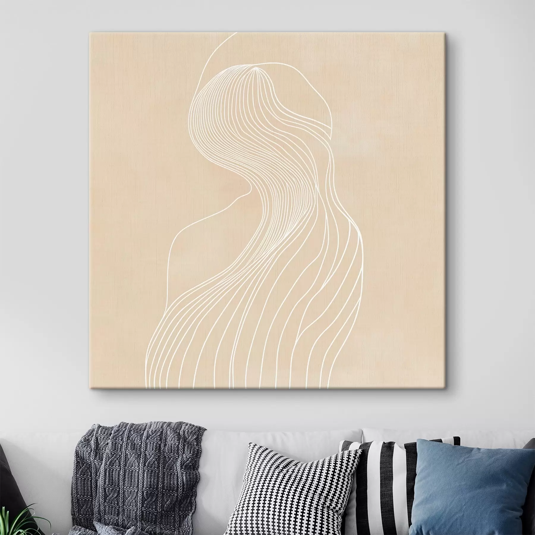  Peintures Silhouette féminine abstraite dessinée au trait blanc dans un style minimaliste s48875
