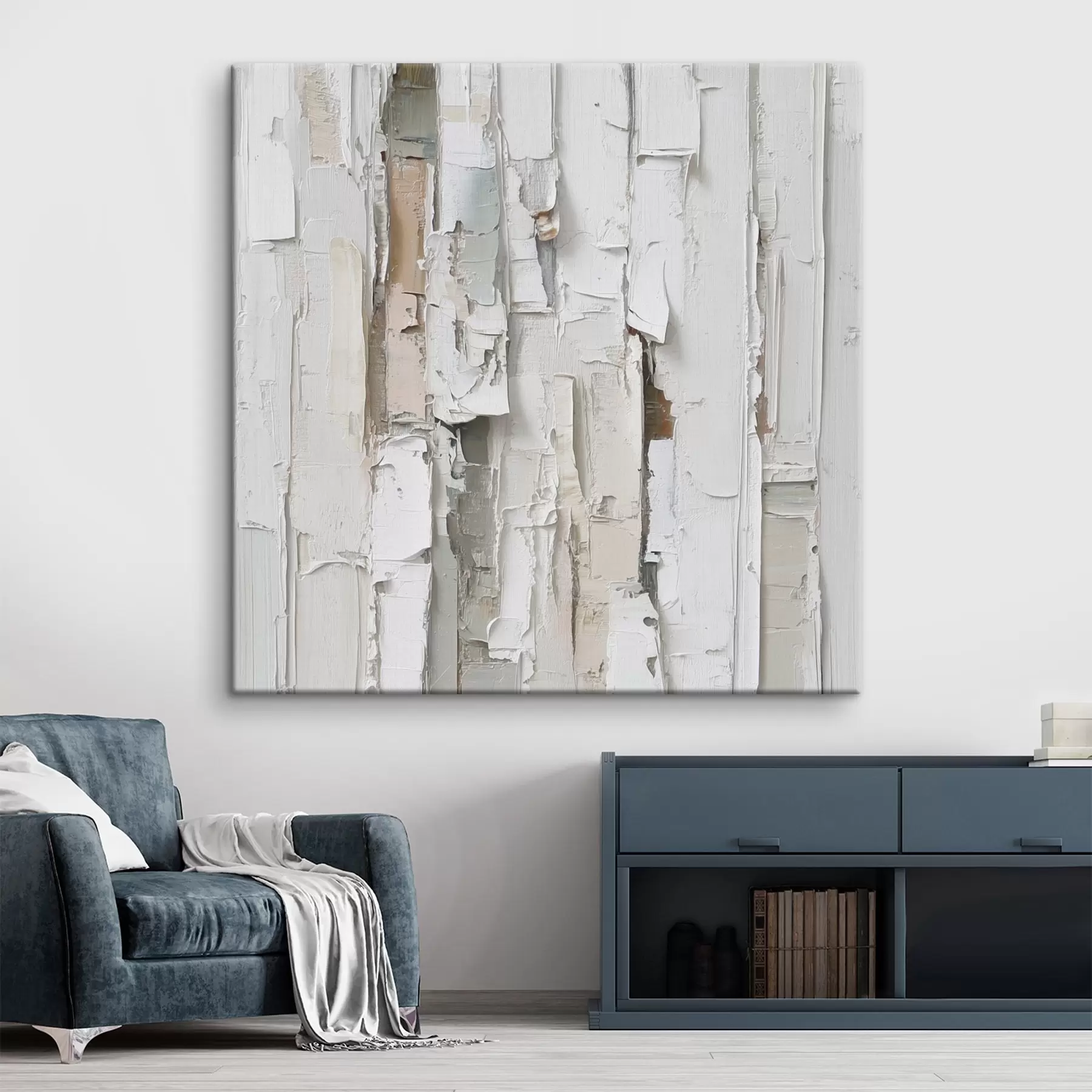  Peintures Composition abstraite aux volumes marqués, dans une palette de gris clair et de beige s48877