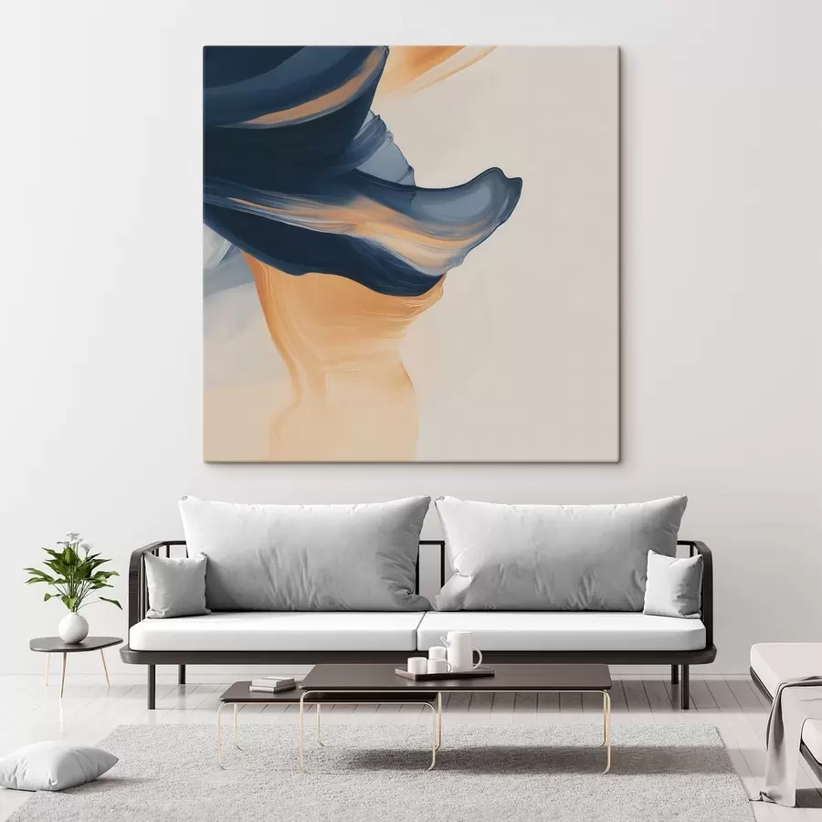  Peintures Composition aux tons bleu profond et pêche chaleureux, dans un style pictural contemporain s48883