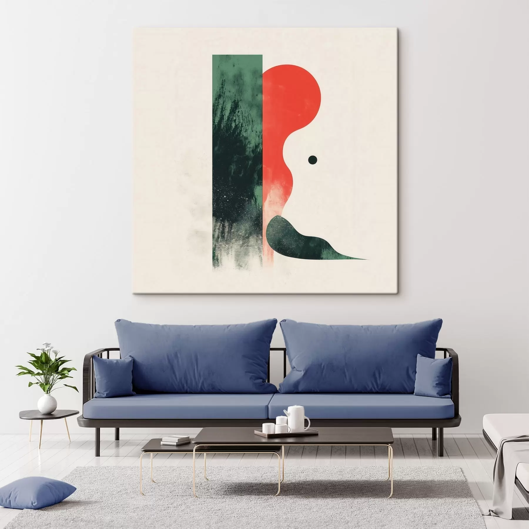  Peintures Composition géométrique contemporaine avec des motifs abstraits rouges et verts s48888