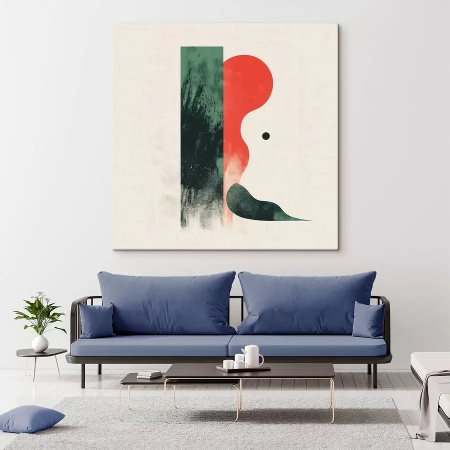  Peintures Composition géométrique contemporaine avec des motifs abstraits rouges et verts s48888