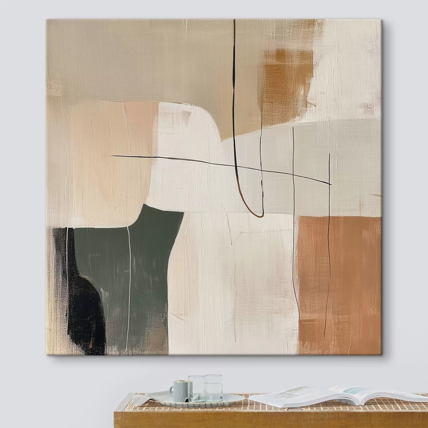 Peintures Peinture abstraite d'intérieur dans des tons pastel, ocre et olive s48889