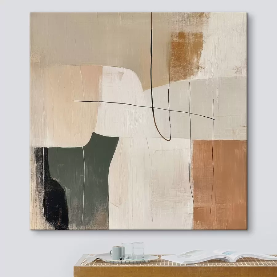  Peintures Peinture abstraite d'intérieur dans des tons pastel, ocre et olive s48889