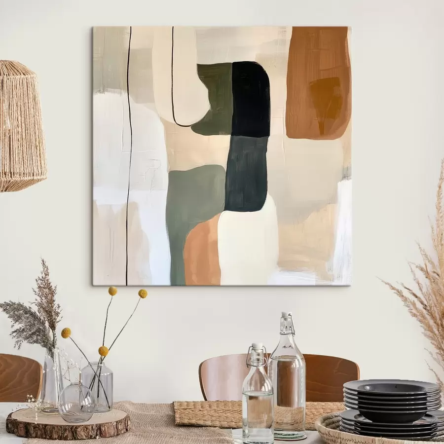  Peintures Composition abstraite contemporaine composée de blocs de couleur et d'une ligne graphique élégante s48890